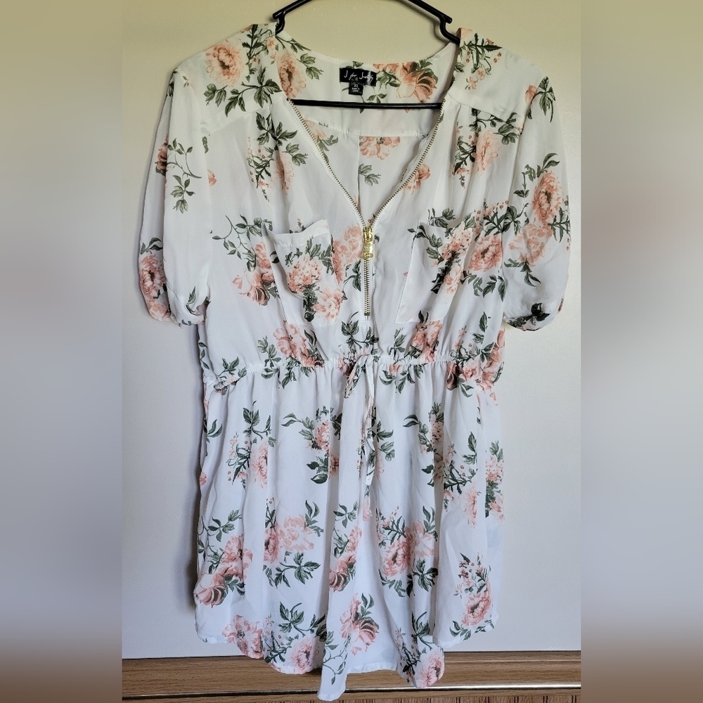 J for Justify Women's Floral 3/4 Zip Flowy Tunic Top Size XL